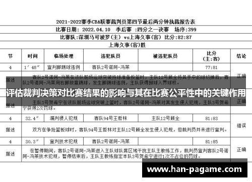 评估裁判决策对比赛结果的影响与其在比赛公平性中的关键作用
